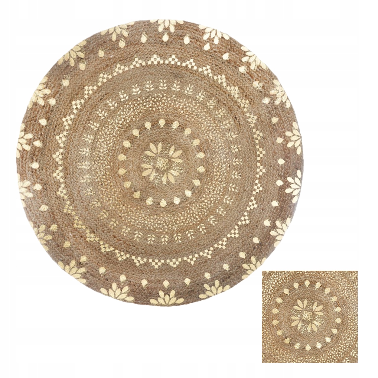 Okrągły dywan jutowy 115 cm pleciony Boho ozdobny