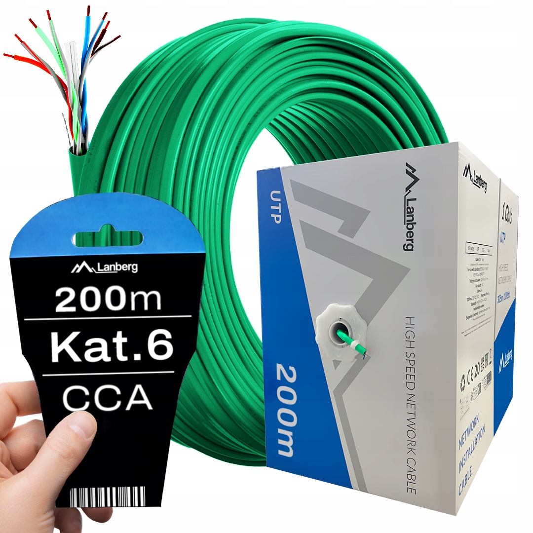 Kabel Przewód Sieciowy Lan Skrętka RJ45 Utp KAT.6 CAT.6 200M Szybki Lanberg