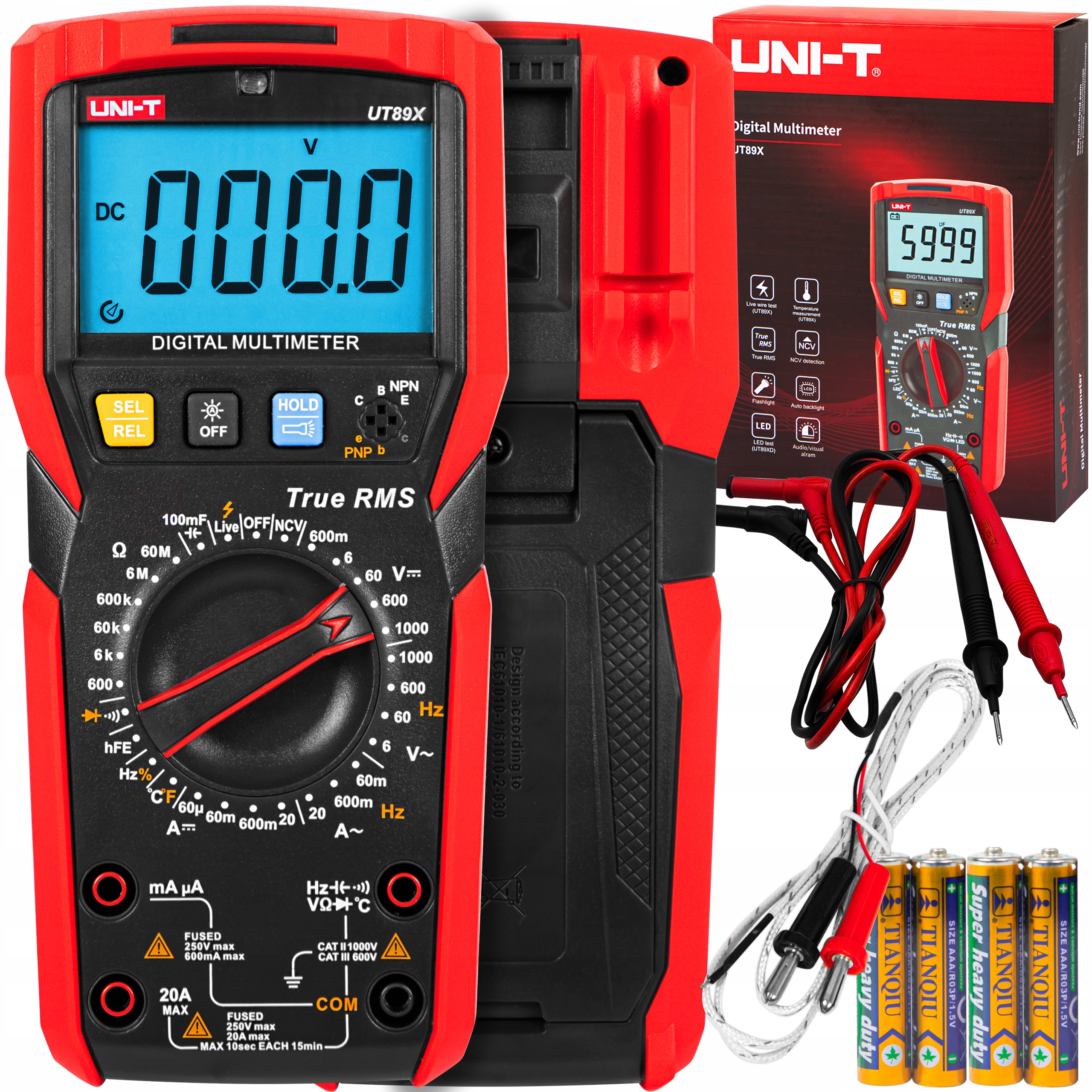 Multimetr Měřič Napětí Ac DC 1000V TrueRMS Ncv hFe Uni-t UT89X