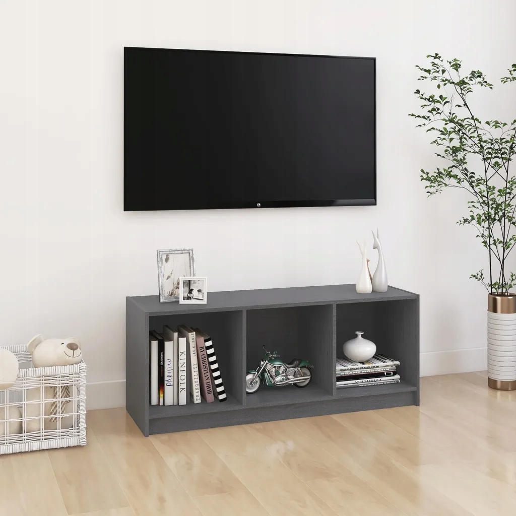 Tv stolek šedý 104 x 33 x 41 cm masivní borové dřevo Šedá 809962