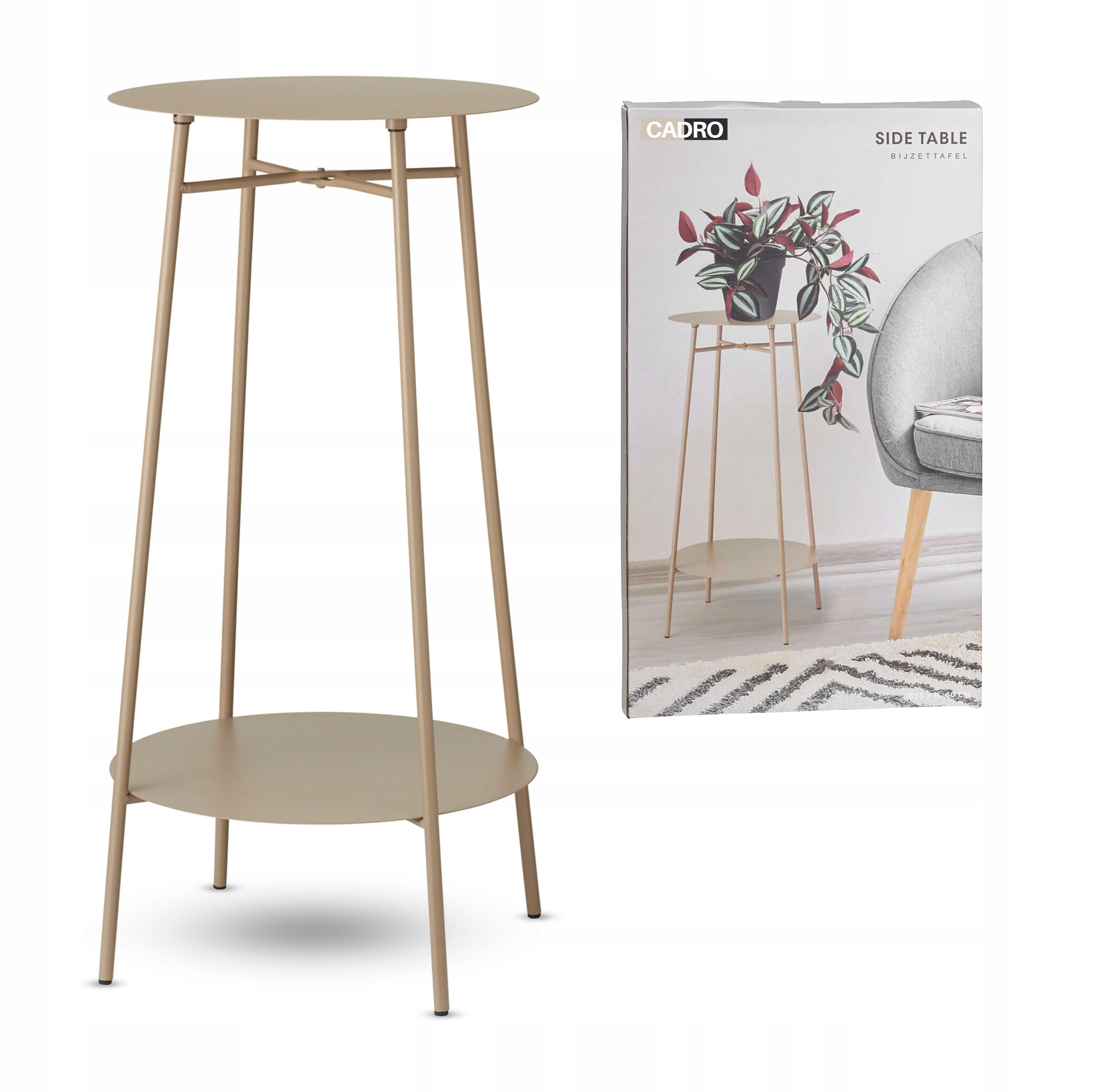 Boční pomocný konferenční stolek béžový 35x60 cm dvouúrovňový do obývacího pokoje