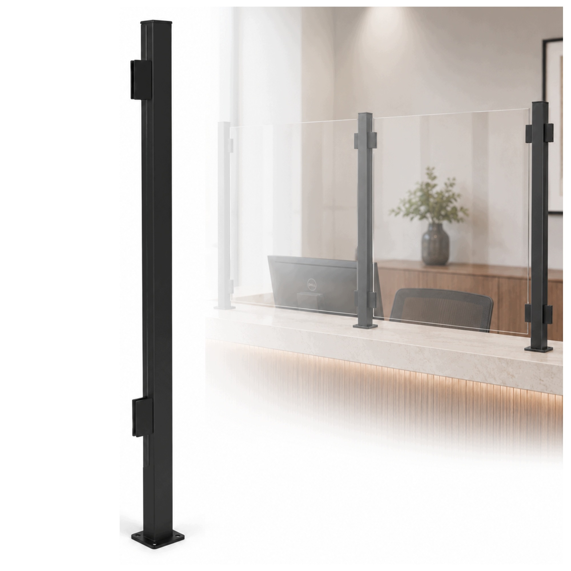 Hliníkový Sloupek, Držák Na Sklo Plexi Na Stůl, Levý, 660 MM, Černý