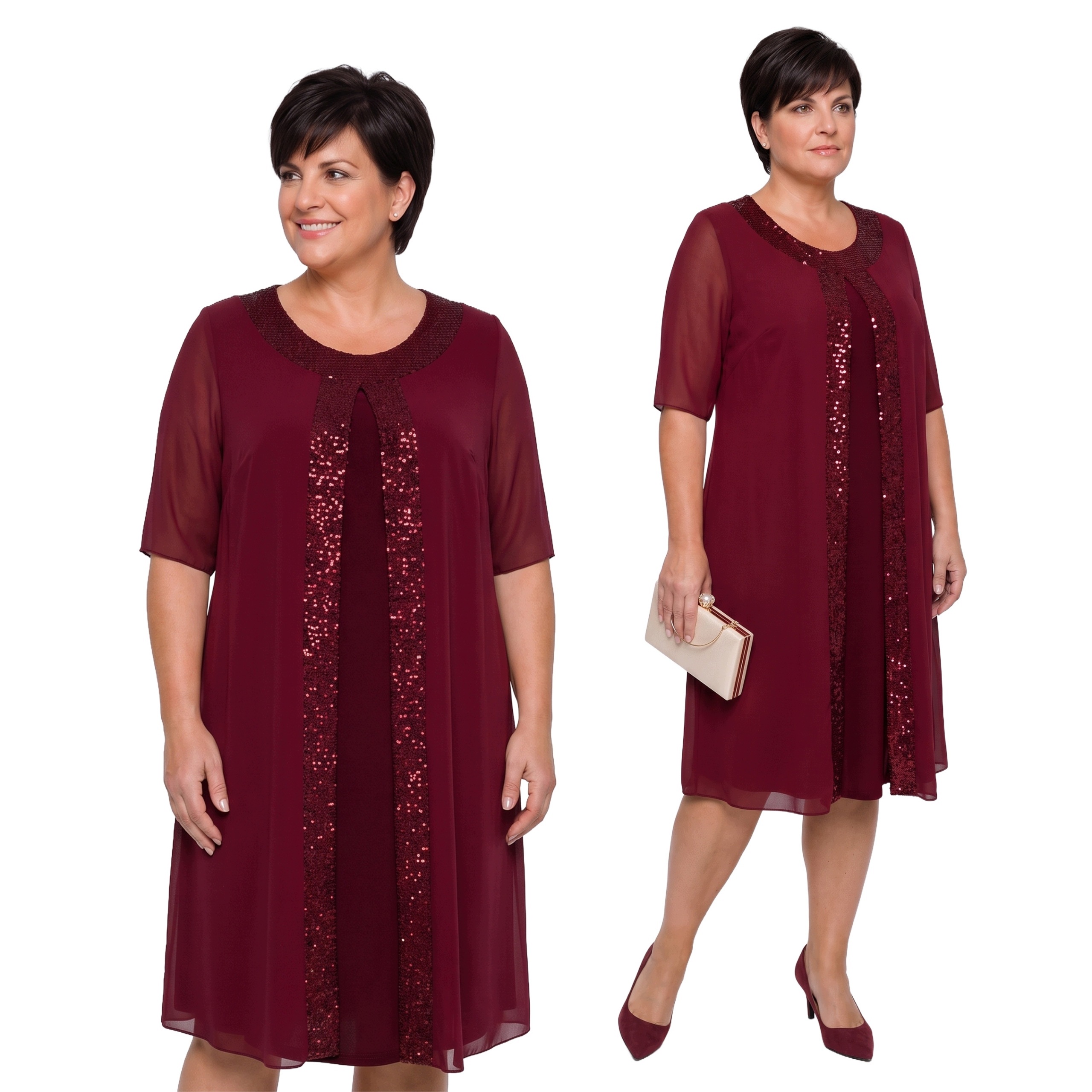 Bordó šaty s flitry plus size velikost 64