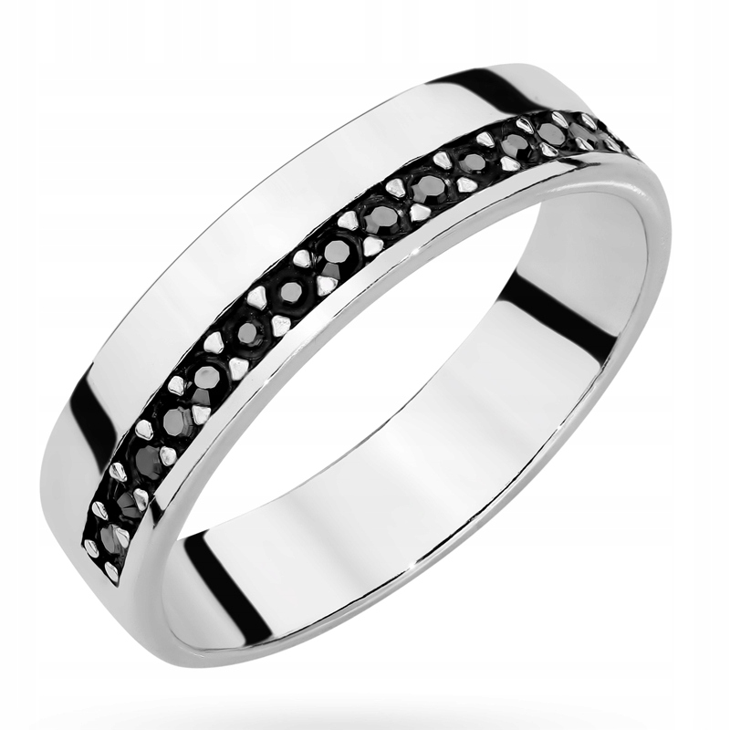 Srebrny Pierścionek Obrączka Damska pr. 925 z Czarnymi Cyrkoniami r. 20