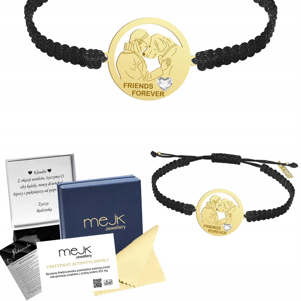 Zlatý náramek Psí přítel člověka 925 Makramé Šperky Gravírování