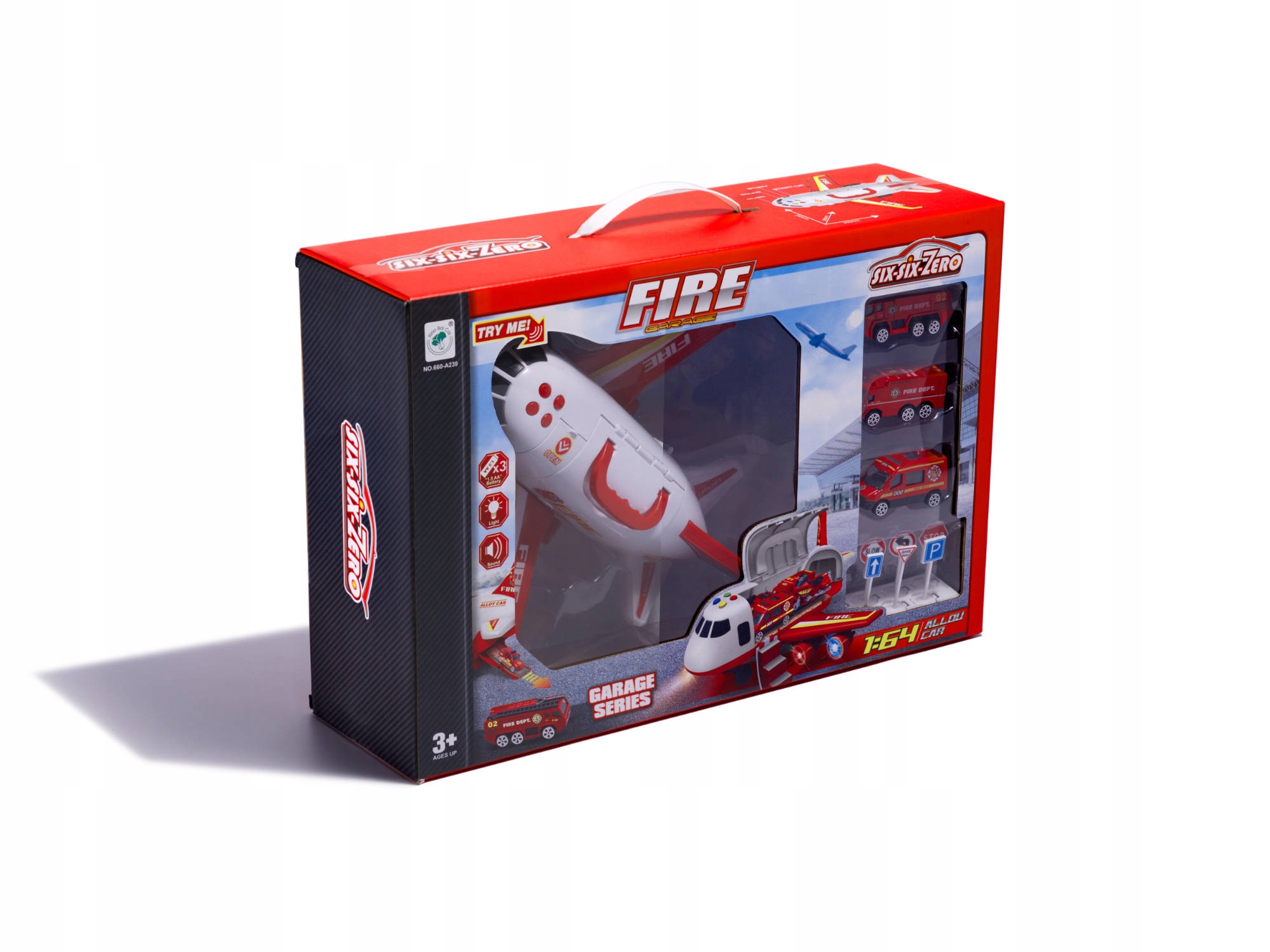 SAMOLOT GARAŻ parking 2w1 STRAŻ POŻARNA samochód Materiał metal plastik