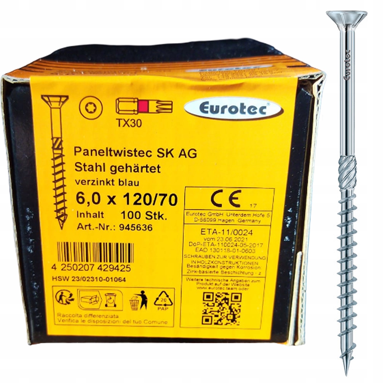 WKRĘTY DO DREWNA UNIWERSALNE OCYNK PŁASKI STOŻEK TX30 6x120mm 100szt