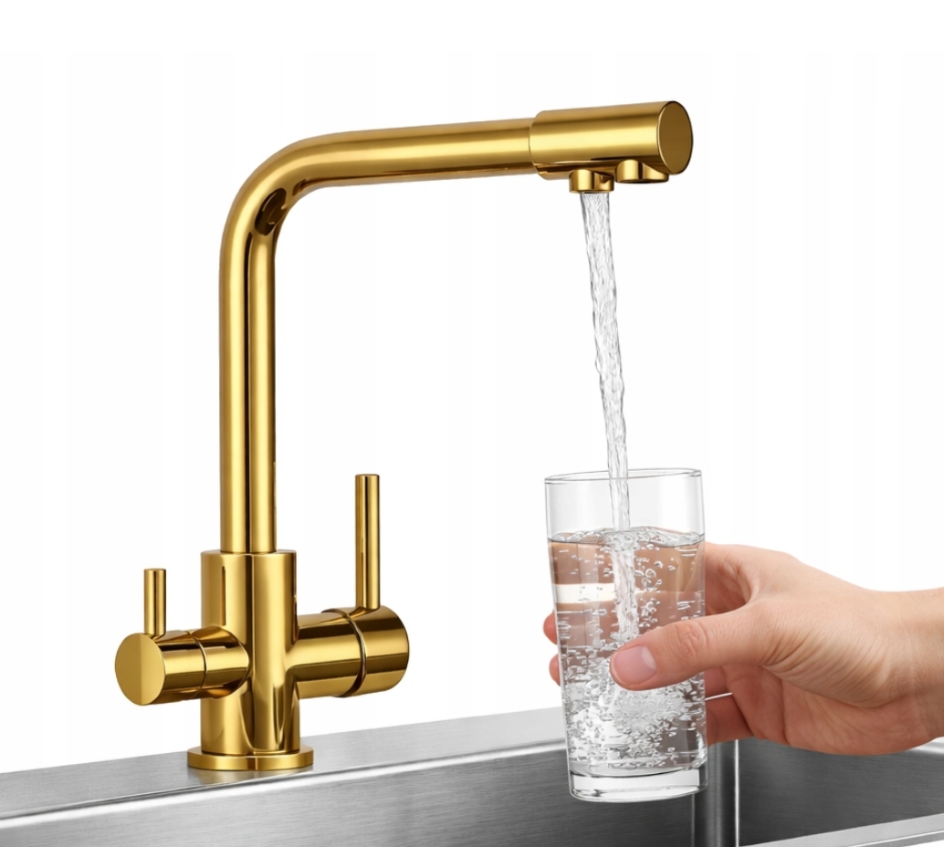 Krunn Kuchyňská Baterie pro filtr vody Třícestná Kohoutek do kuchyně Zlatá Zlato