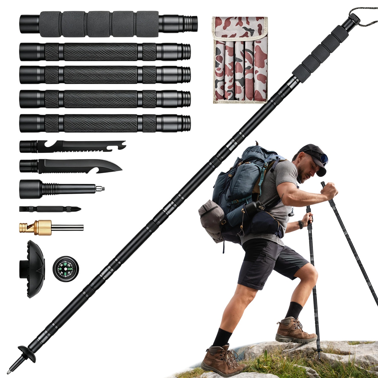 Trekové Hole Na Chůzi Po Horách 12V1 Multitool Sada