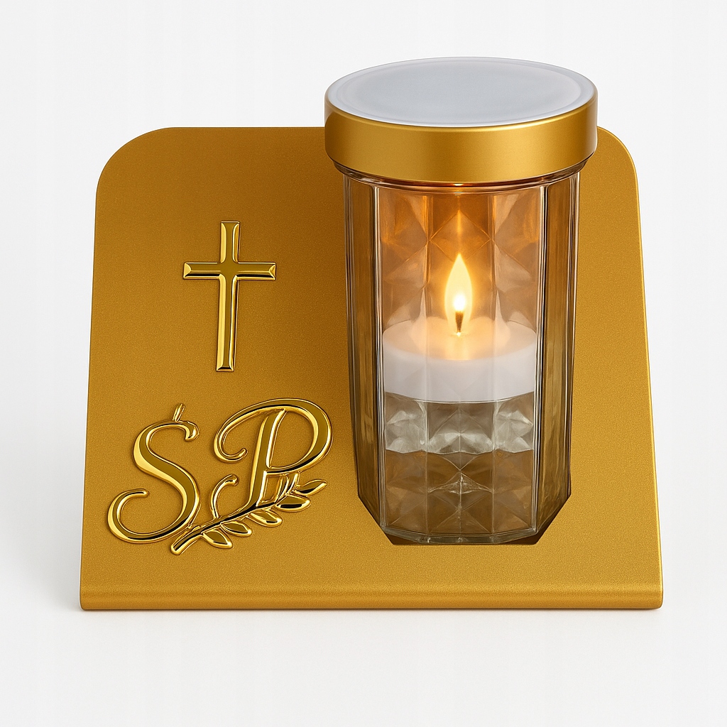 Hřbitovní Svíčka Čtvercová základna Zlatá s efektem plamene, ekologická