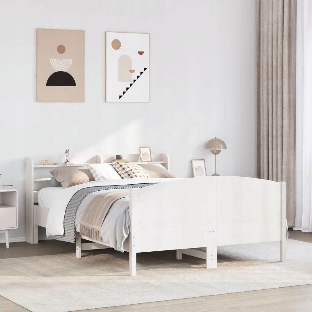 Rám postele bez matrace, bílý, 140x200 cm, masivní borovicové dřevo