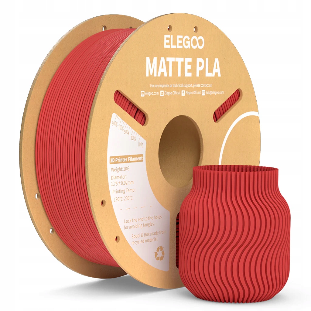 Filament Elegoo PLA Matte Ruby Red Rubinowy Czerwony 1kg MATOWY ODPORNY