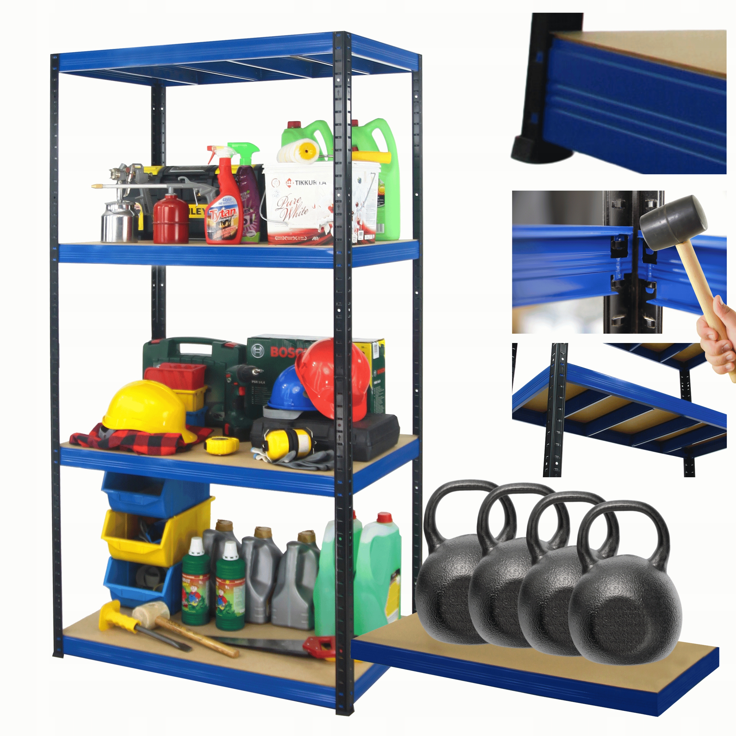 Kovový skladový regál s garážovým stojanom Helios 180x75x45 cm 4Px400 kg Pl