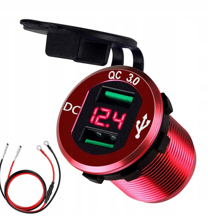 3.0 QC USB ŁADOWARKA SAMOCHODOWA WOLTOMIERZ RED AL