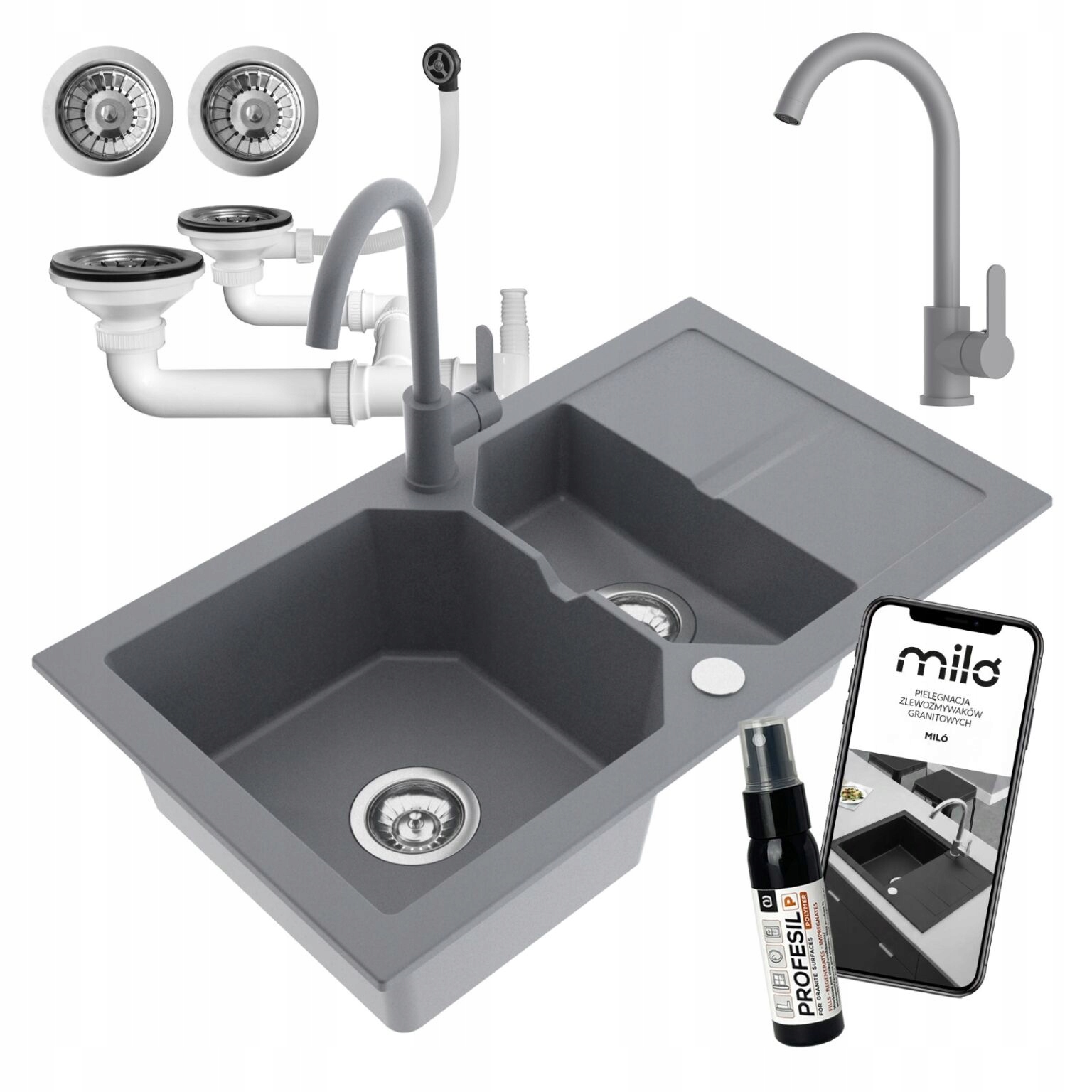 Kuchynský Drez S Polovičatým Morom, Granitový Kenzo, Súprava, Sifón, Batéria