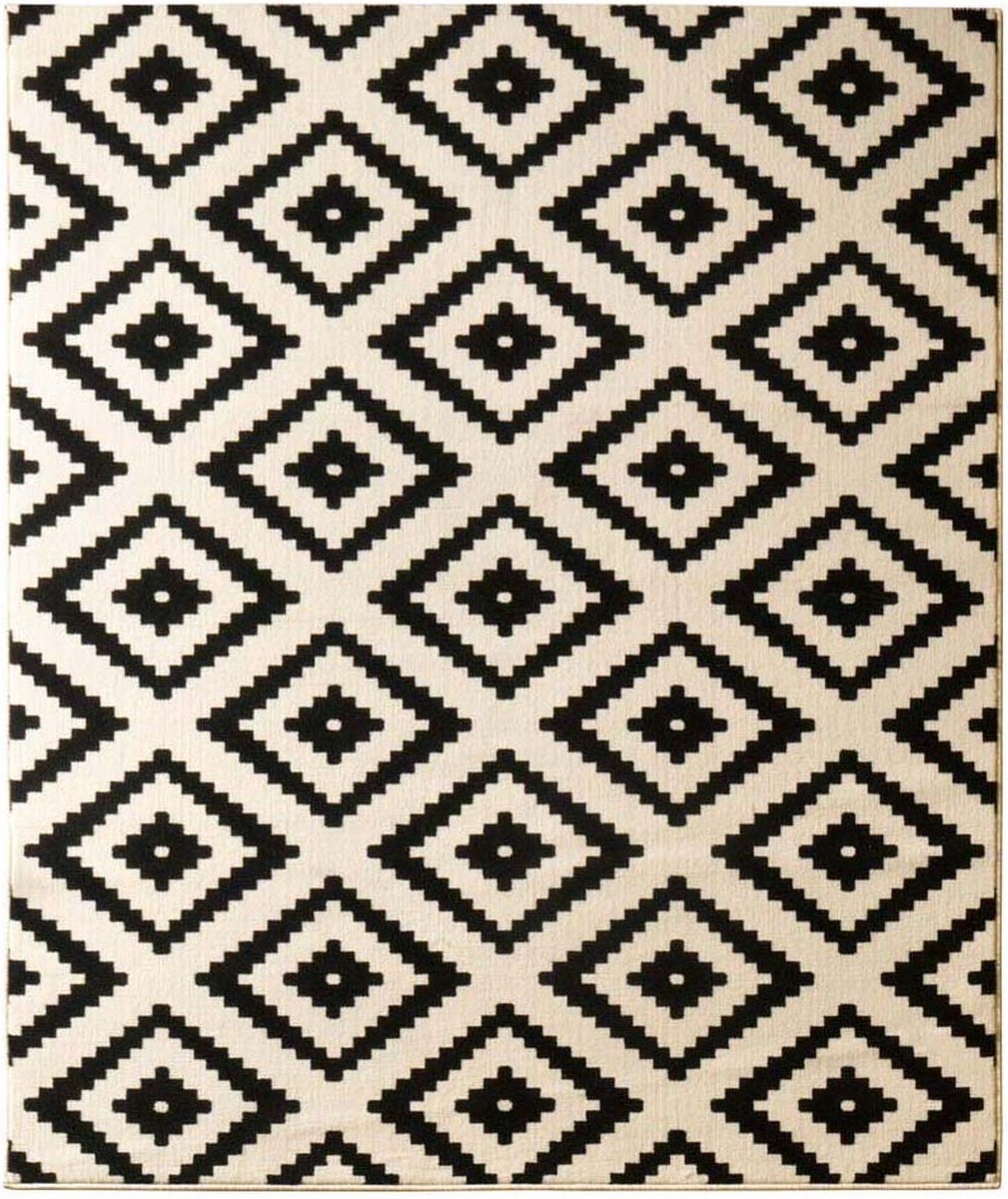 Moderný koberec 200 x 290 cm do obývačky, čierno-krémový s mäkkými vlasmi