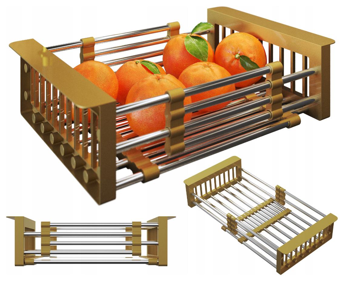 Teleskopický Odkapávač, Skládací Košík, Zlatý, Ocelový, Pro Dřez, Kov