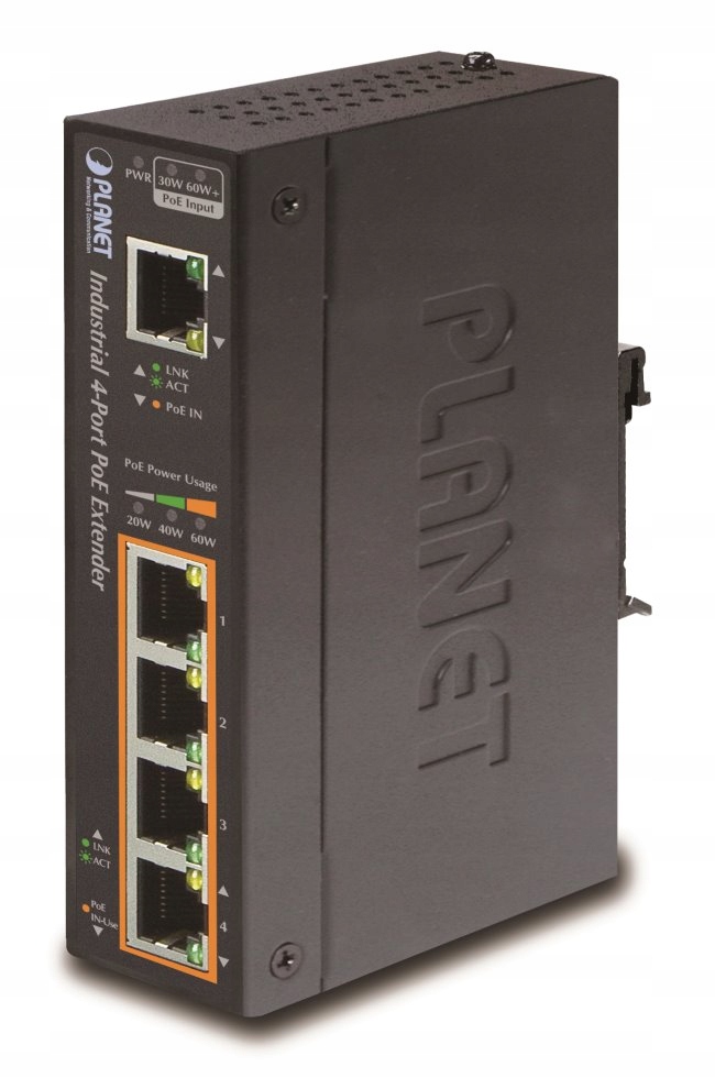 Planét PoE Lan extender, 1xPoE-in, 4xPoE-out 60W, 802.3bt at af, Giga