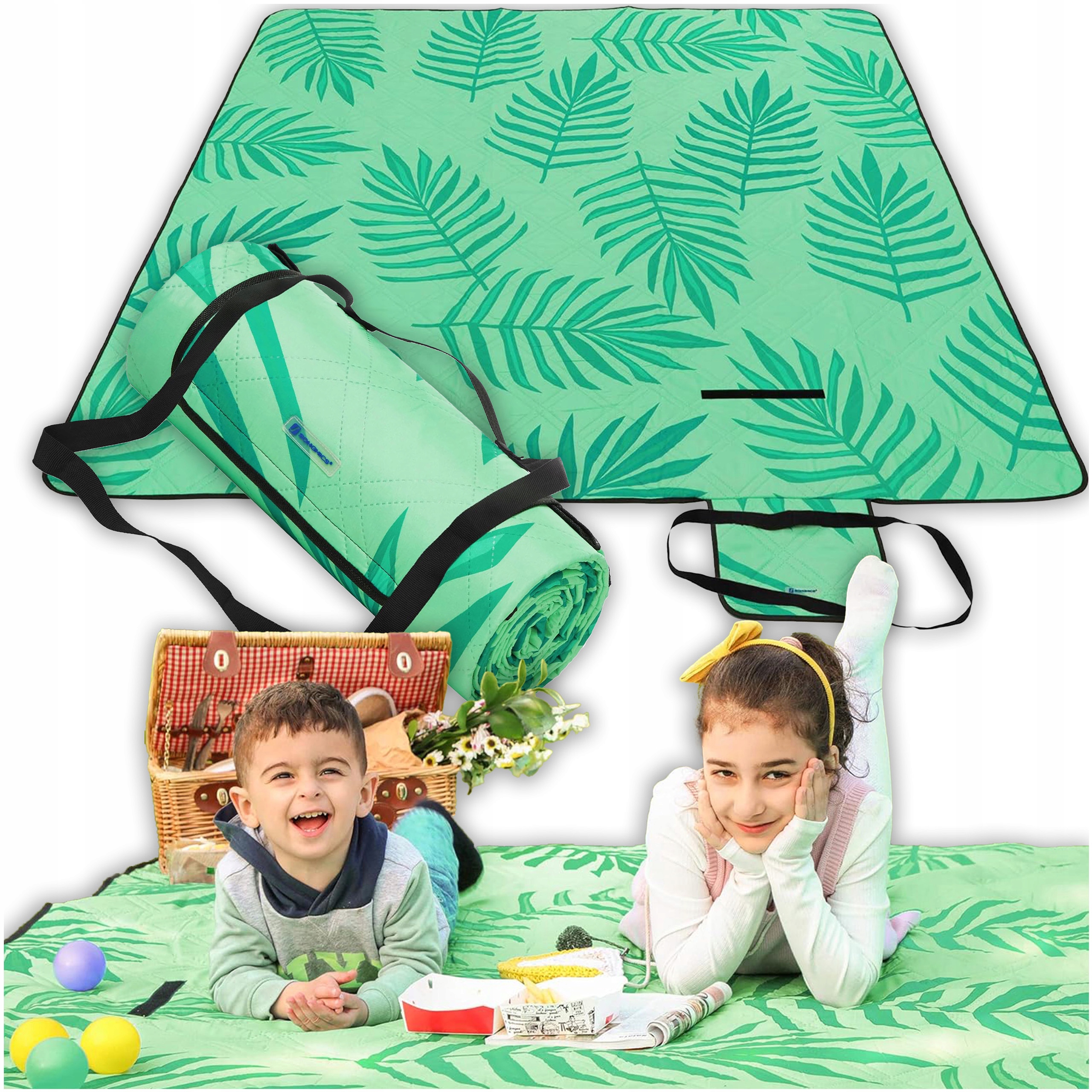 DUŻY KOC PIKNIKOWY 200x200 cm WODOODPORNY MATA PLAŻOWA PIKNIKOWA GRILL PARK