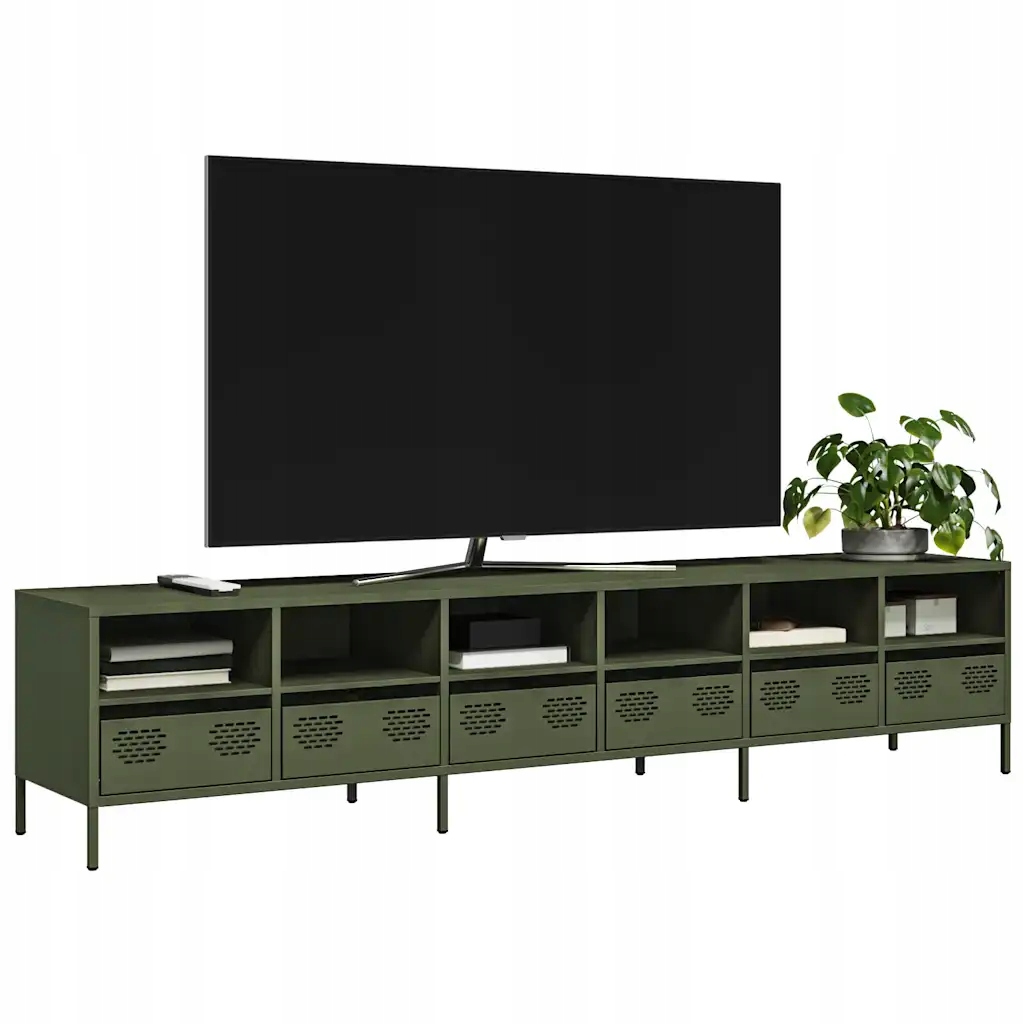 vidaXL Szafka Rtv, oliwkowa, 202x39x43,5 cm, stal walcowana na zimno