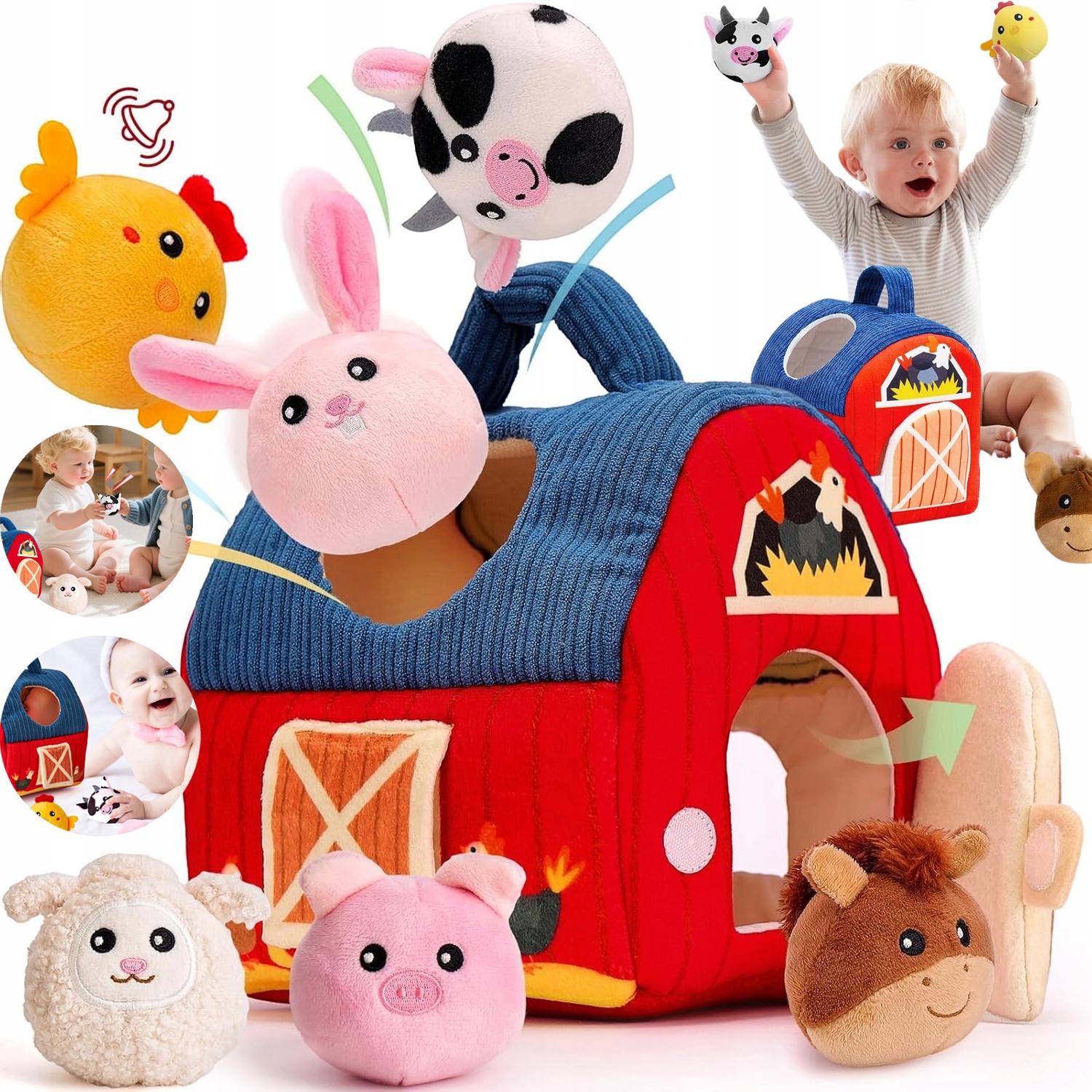 ZESTAW FARMA MONTESSORI 7W1 Z PLUSZAKAMI 6 PLUSZOWYCH ZWIERZĄT Z DŹWIĘKAMI