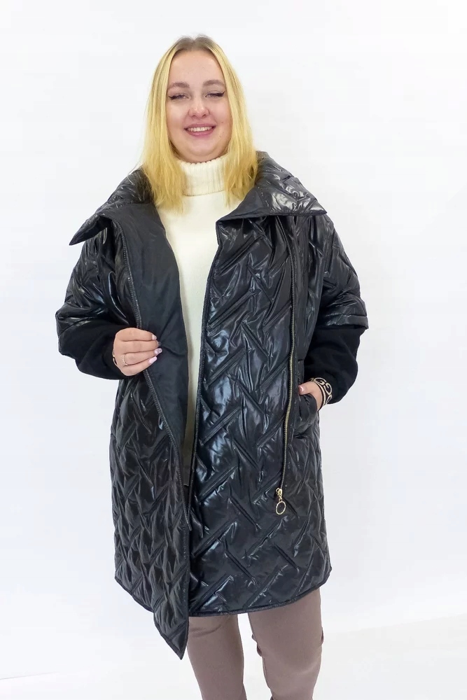 Dámská prošívaná zimní bunda se zlatým zipem, černá, velikost 36