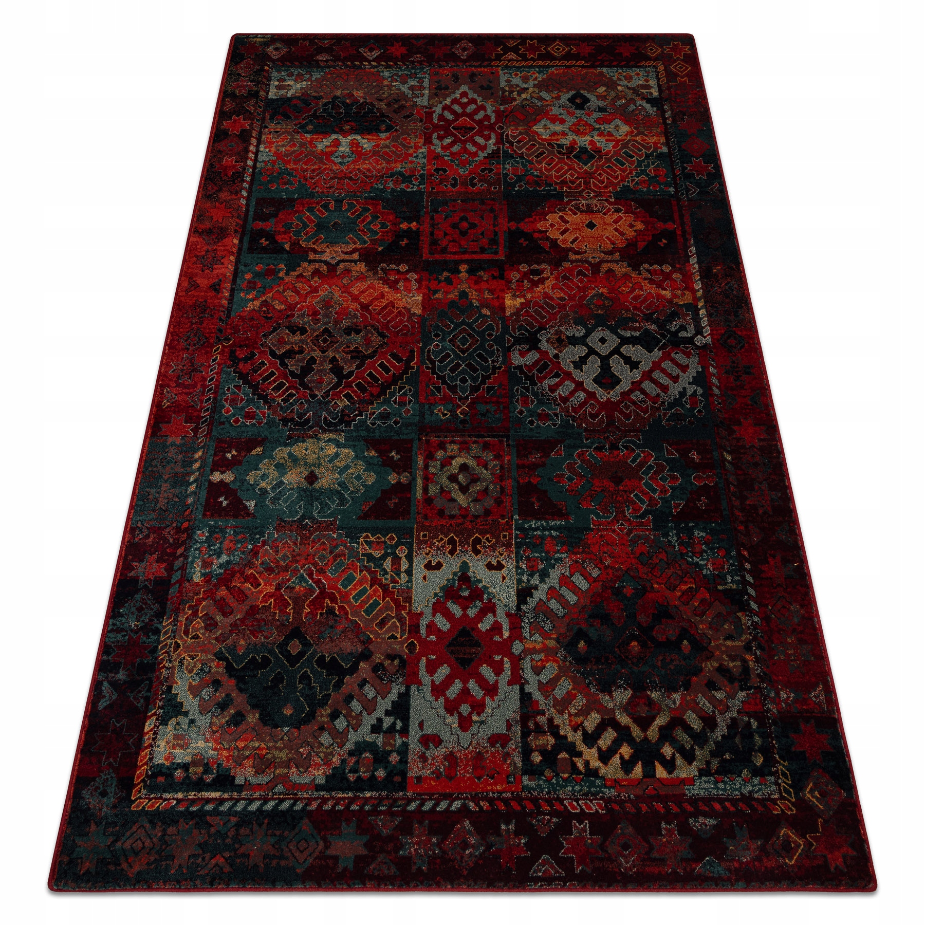 Dywan Do Salonu wełna Omega Avar Ramka romby orientalny rubin 235x350 cm