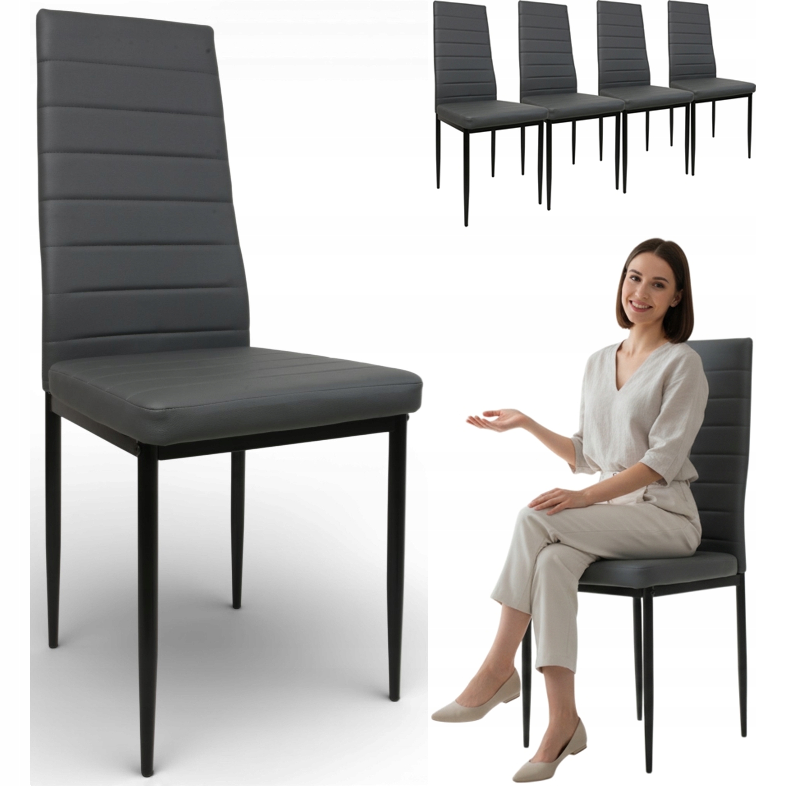 4 Krzesła Brand nowoczesne szary przeszywane kuchnia salon glamour loft