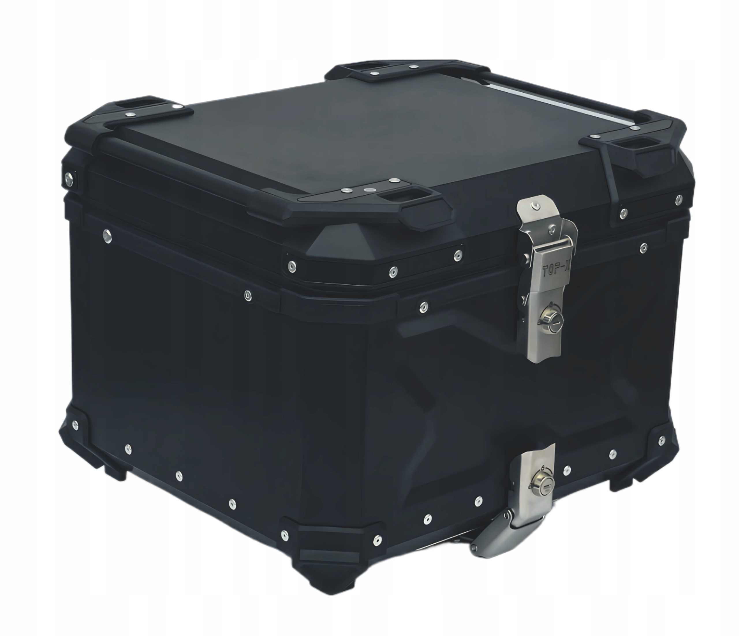 55 litrů Kufer na motocykl, centrální, Eloxovaný, Hliníková podšívka, pásek