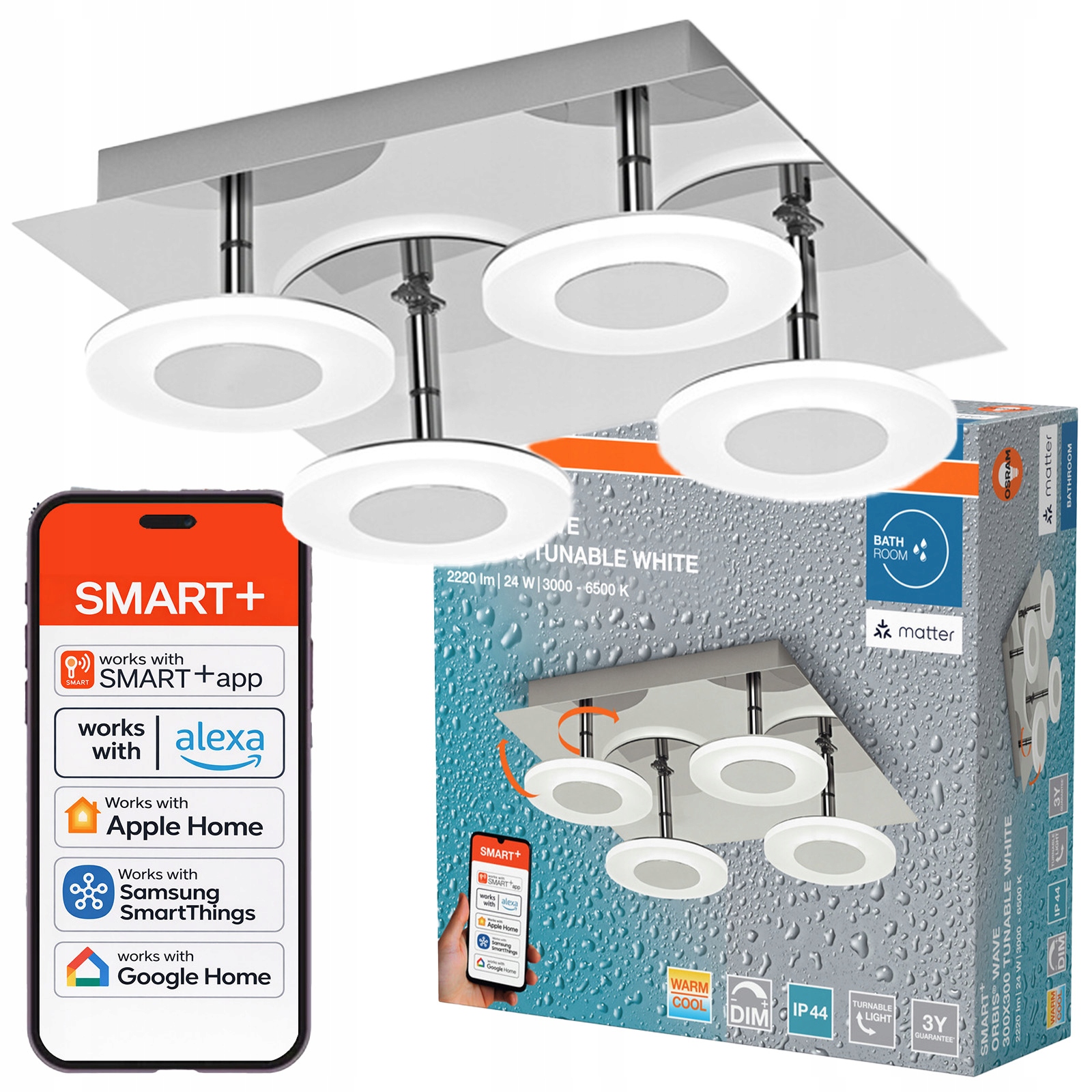 Led kúpeľňová lampa Kúpeľňové svietidlo 24W 1500lm Cct IP44 Smart+ WiFi Matter Orbis