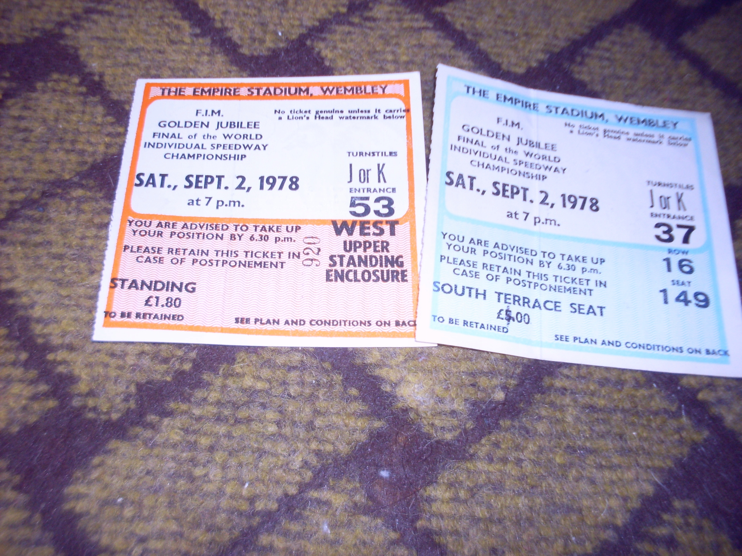 Zestaw 2 biletów z Finału IMŚ Wembley 1978