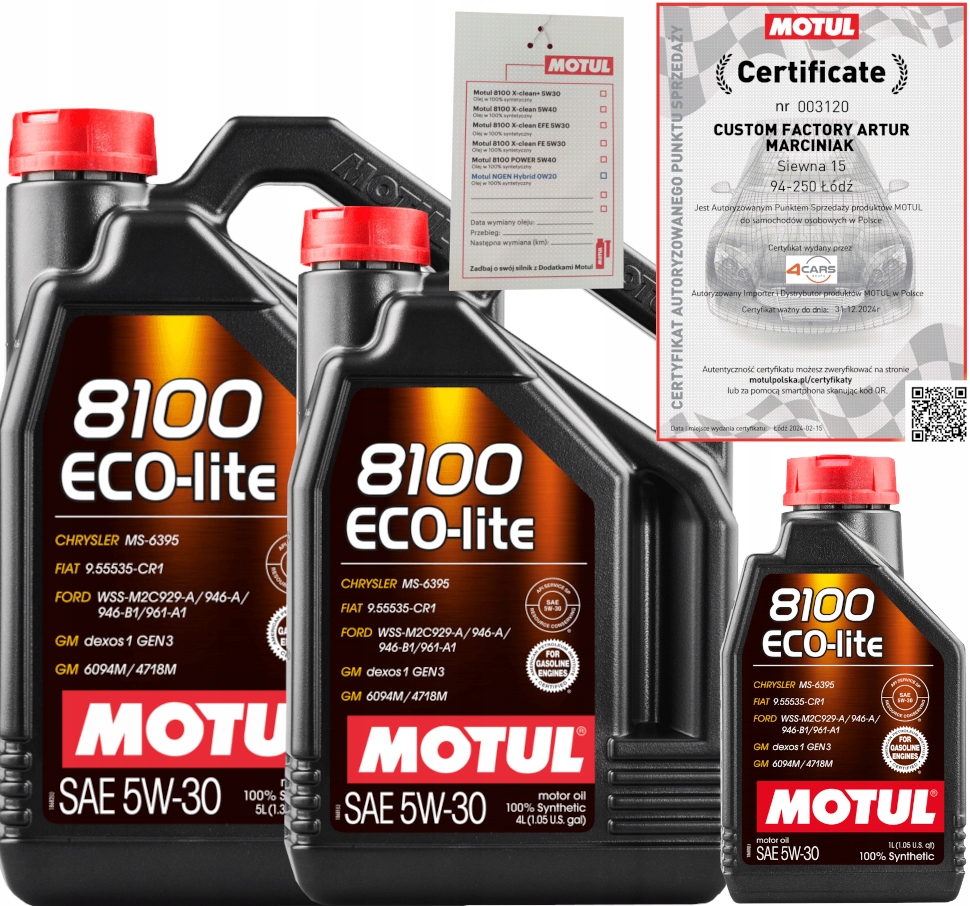 MOTUL 8100 ECO-LITE 5W30 10L GM DEXOS1 GEN3 FIAT 9.55535-CR1 + ZAWIESZKA