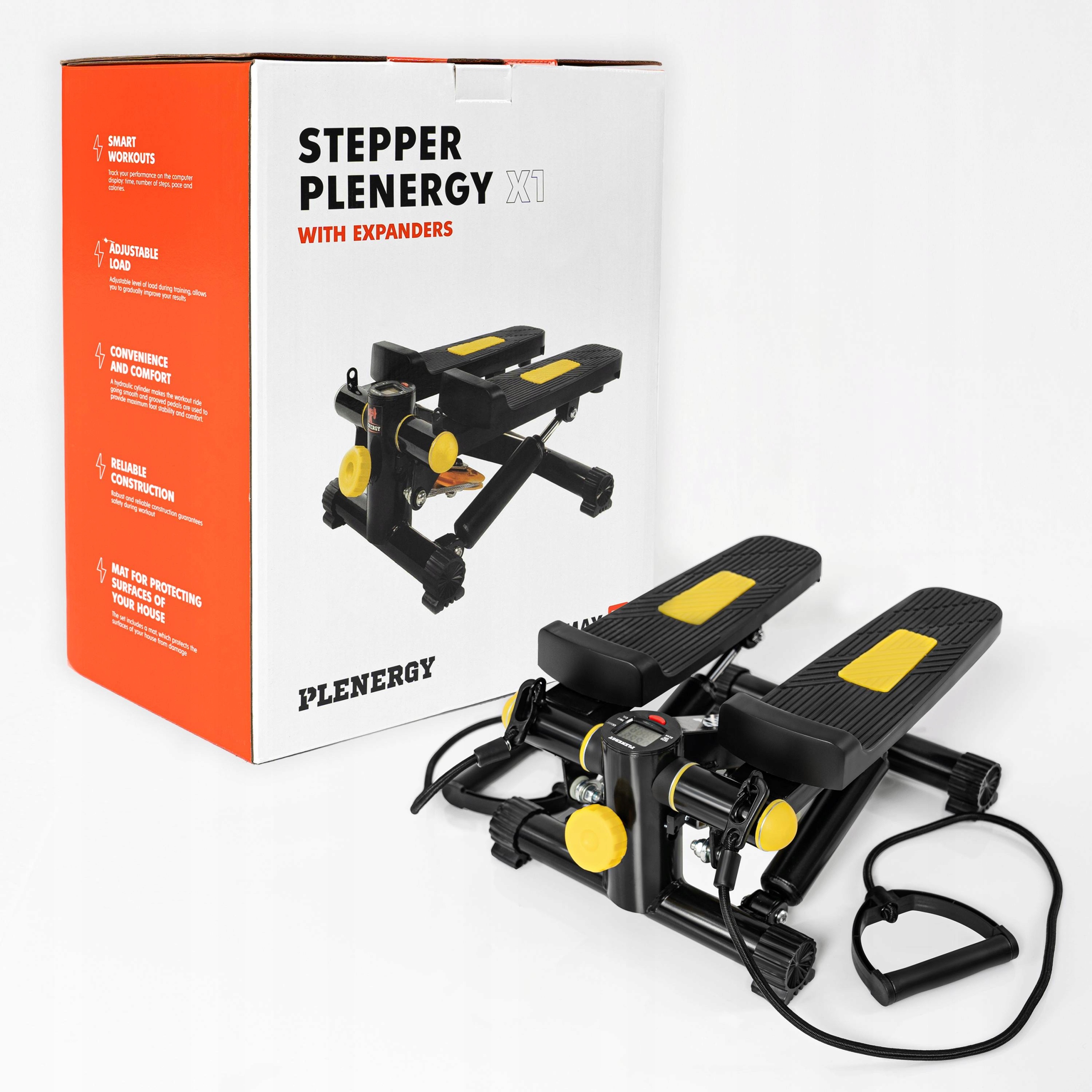 Stepper Plenergy X1 s napájacími lanami fitness schody Steper tréningový 2v1