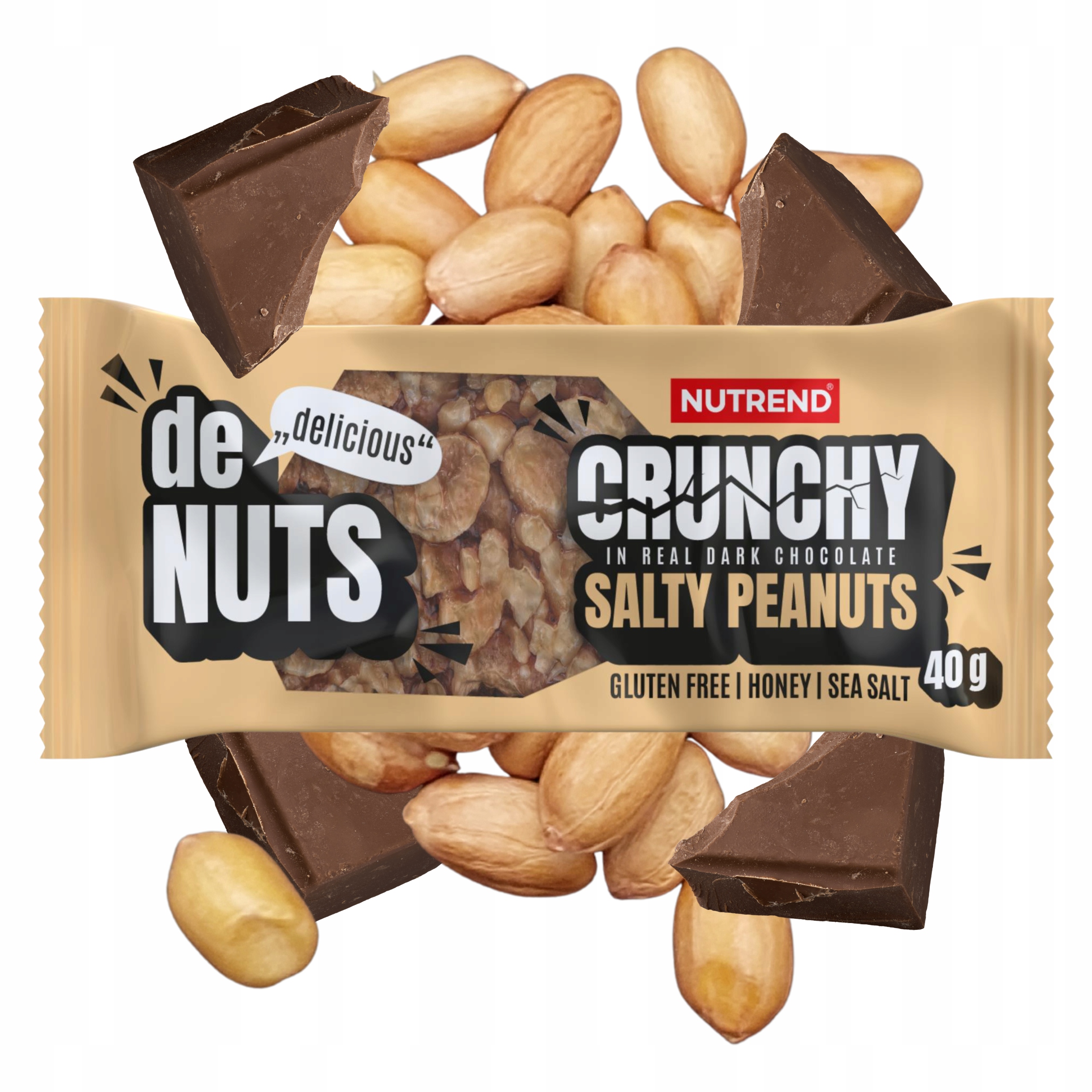 Levně Energetická Ořechová Tyčinka Denuts Crunchy Salty Peanuts 17% Bílkoviny 40 g