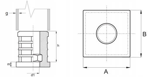 WKŁADKA ZAŚLEPKA Z GWINTEM M8 PROFIL 25x25 4SZT Kształt kwadratowy