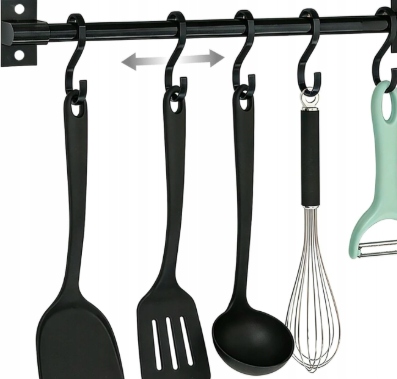 Kuchyňská Lišta S Háčky 30 CM Černá Samolepicí