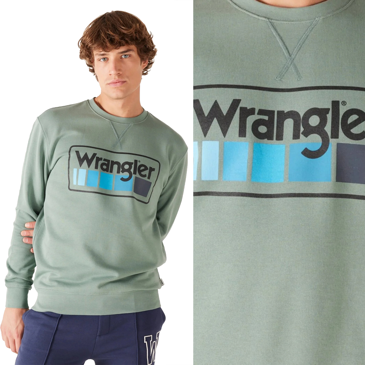 Wrangler Graphic Crew Sweat LightMatcha bavlněná mikina s logem XXL