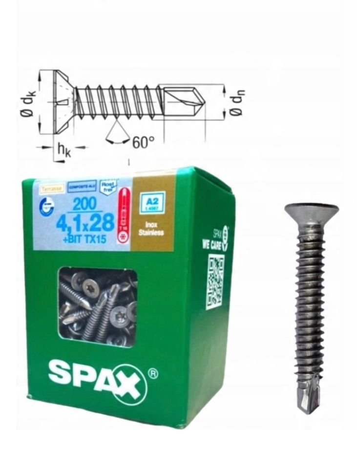 Wkręty Spax do Deski Kompozytowej Tarasowe Tx Alu 4,1 x 28 A2 Tx 200 szt
