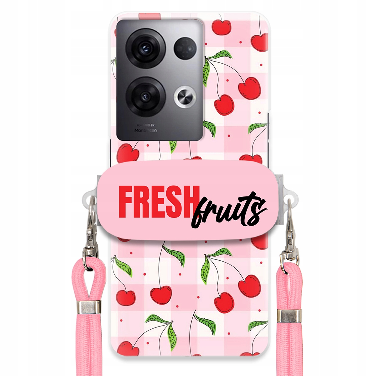 Pouzdro pro Oppo Reno 8 Pro Plus Case Držák Šňůra Růžová Fresh Fruits Mřížka