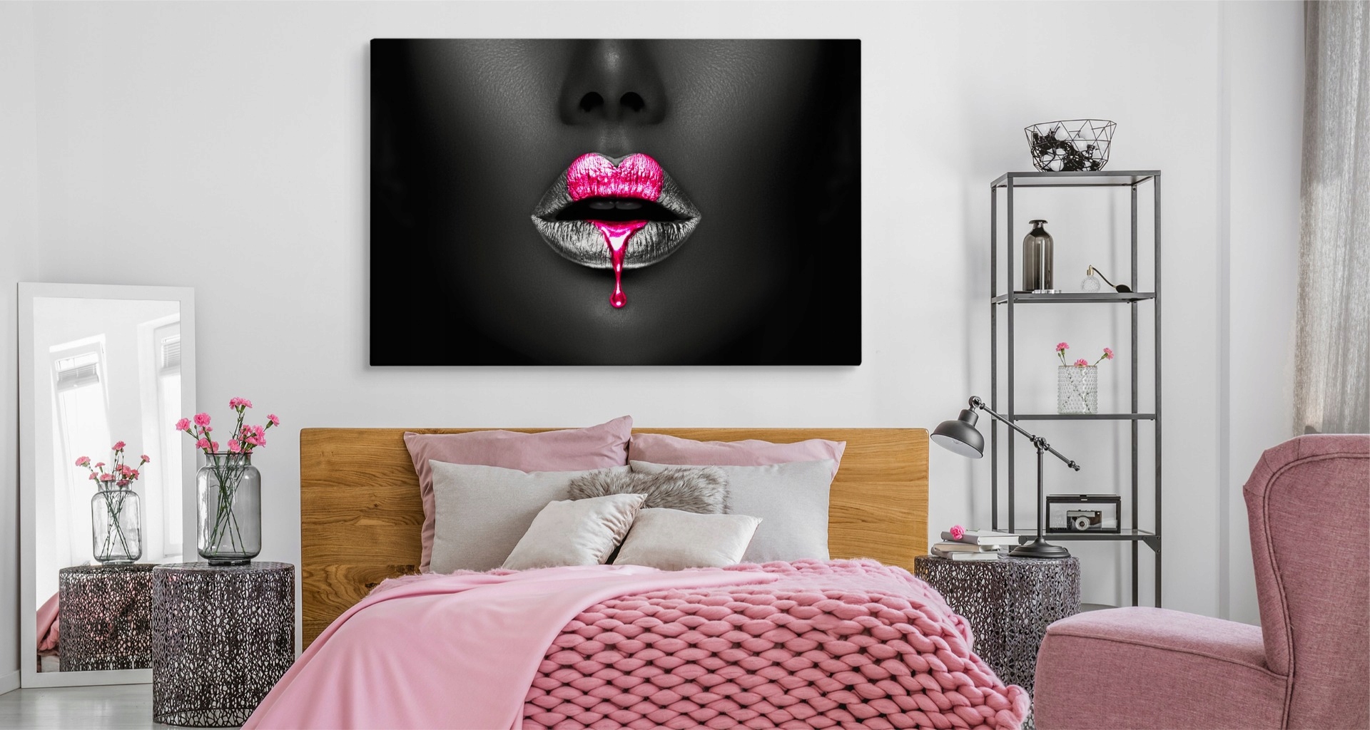 Obraz Canvas Różowe USTA Portret Abstrakcja 120x80 Marka Muralo