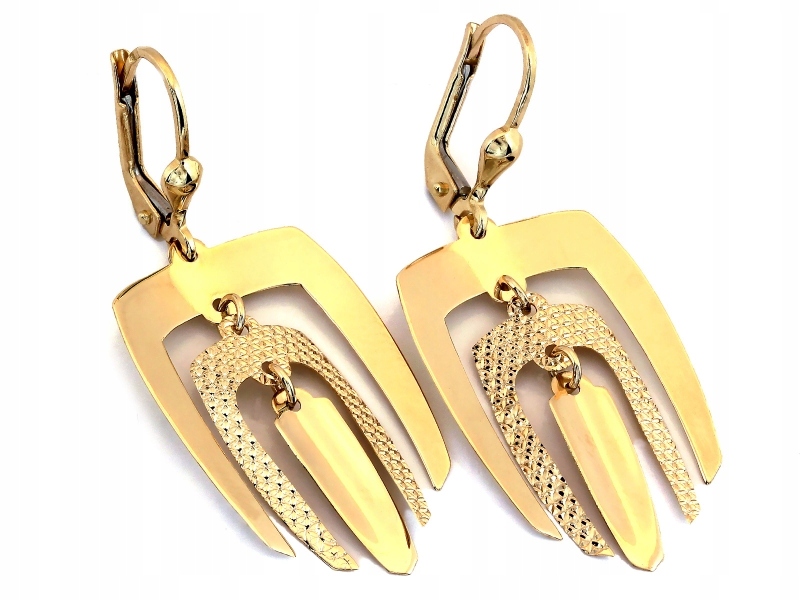 Náušnice zlaté 585 velké dlouhé pohyblivé prvky anglický bigel moderní