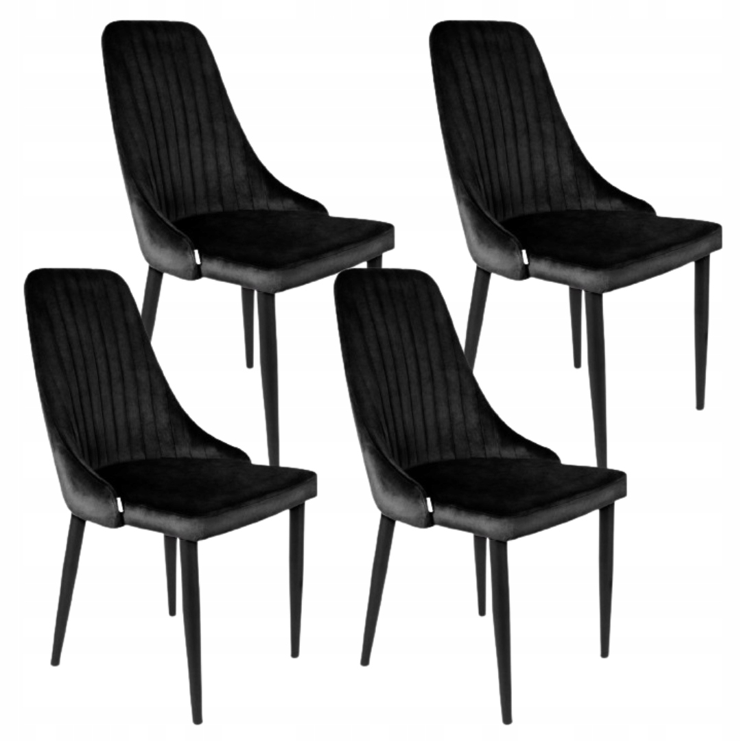 Sada 4x Velvetová prešívaná stolička velvetová čierna 46,5x58x88 Louis Homla