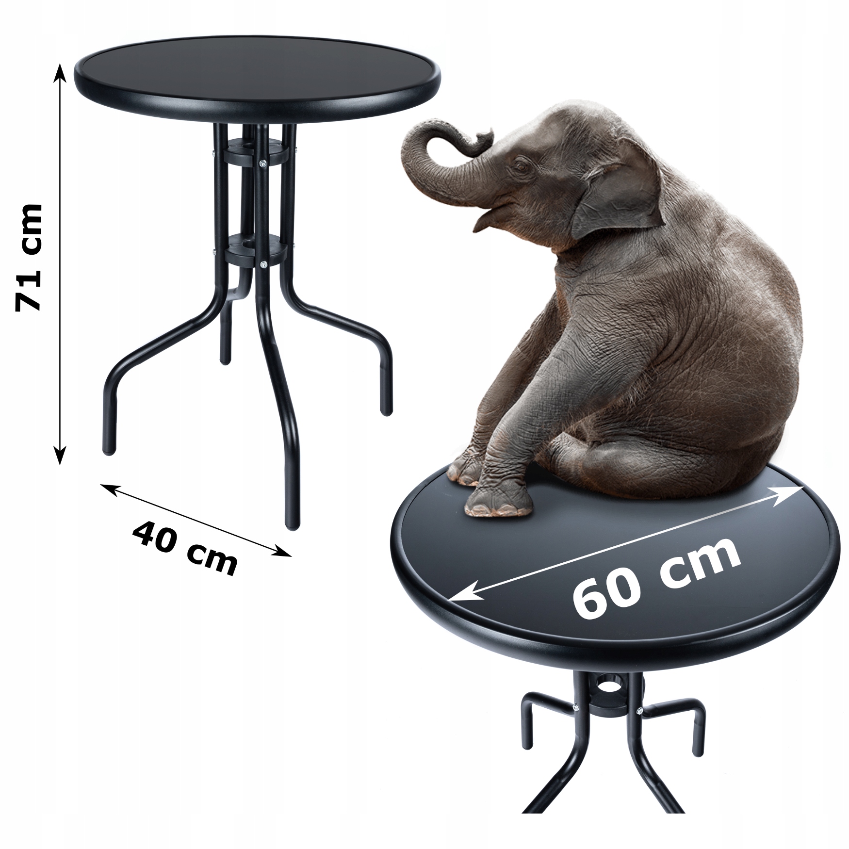 STOLIK STÓŁ OKRĄGŁY OGRODOWY BALKONOWY KAWOWY SZKLANY NA TARAS CZARNY 60cm Materiał dominujący metal