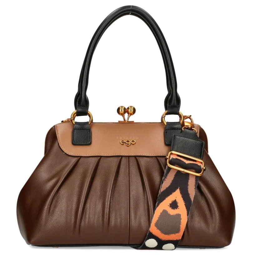 Ego Torebka Damska kuferek Dwustronna Odpinany Motyl Bigiel Czekolada