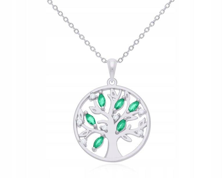 Stříbrný Řetízek se stromkem štěstí Zelený Zirkony Dámský, délka 55 cm 925