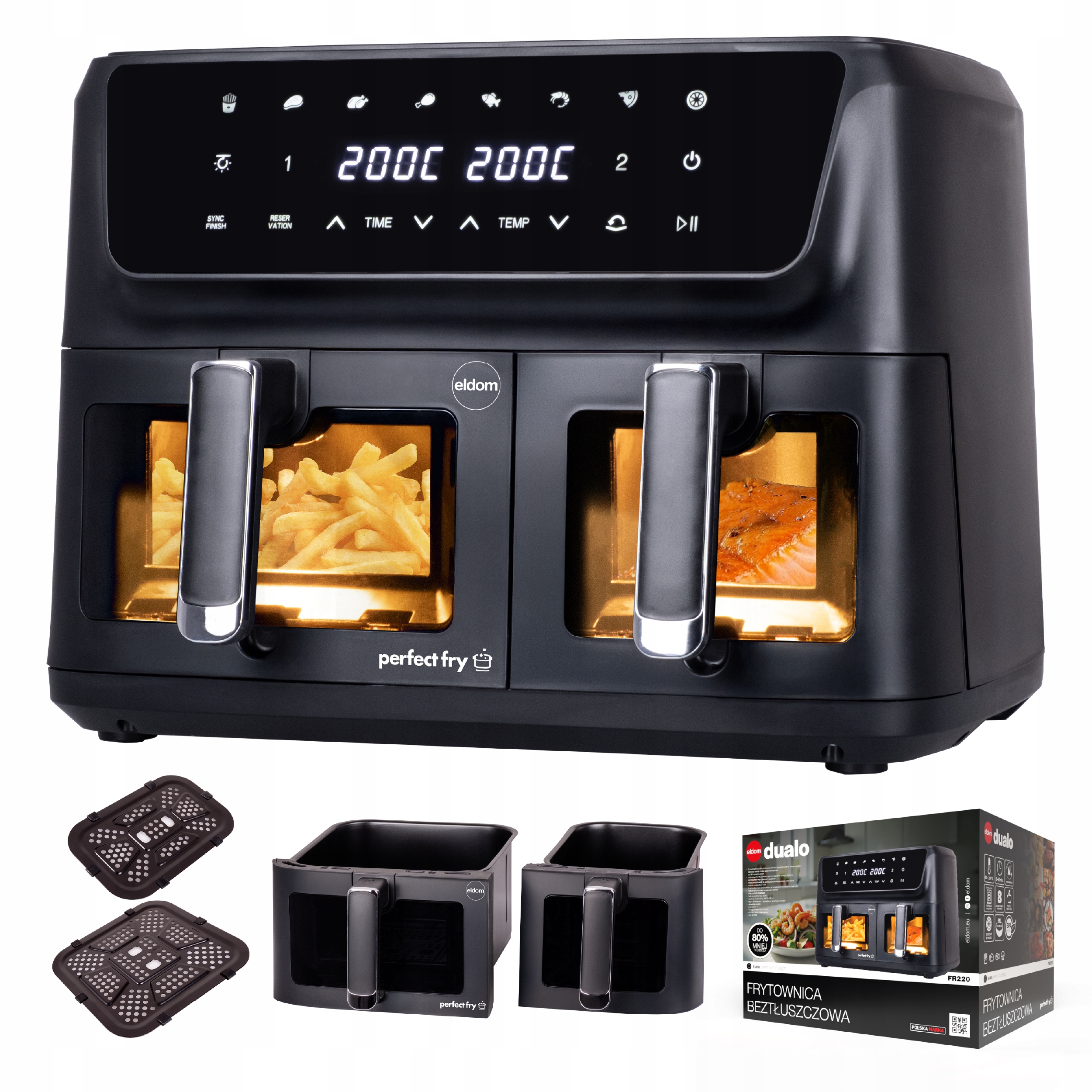 Frytkownica beztłuszczowa 11L Airfryer 2700W Eldom FR220 Duża Podwójna