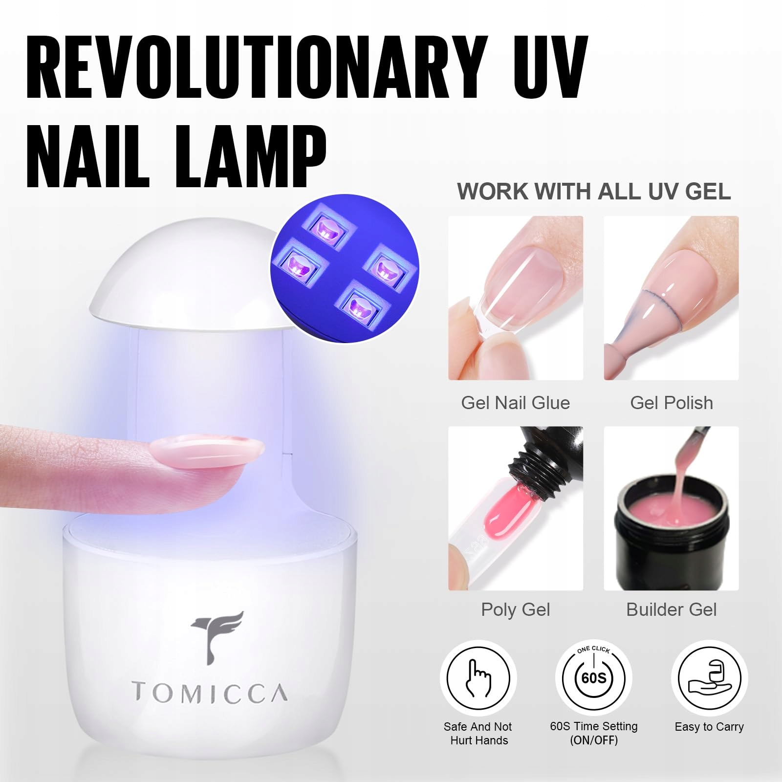 TOMICCA Zestaw Do Przedłużania Paznokci Tipsy Żelowe Lampa UV 240 Sztuk — miniatura 4