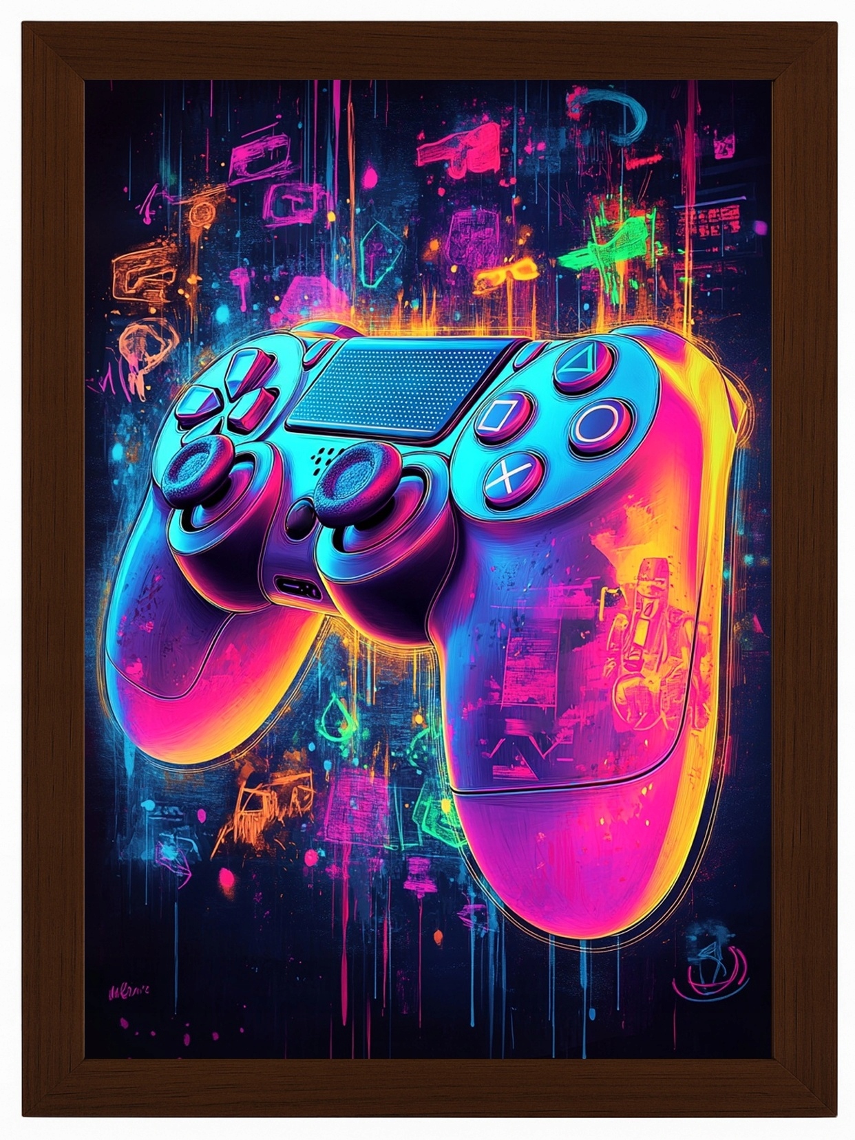 Plakát Rámeček Dřevo Gaming Hra Gamer Konzola Pad Neon Cyberpunk 70x100