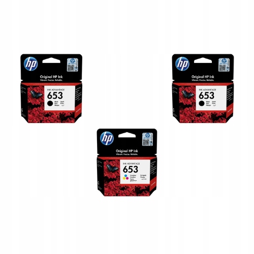 Komplet Oryginalnych Tuszy Hp 653 2x Czarny 3YM75AE Kolor 3YM74AE
