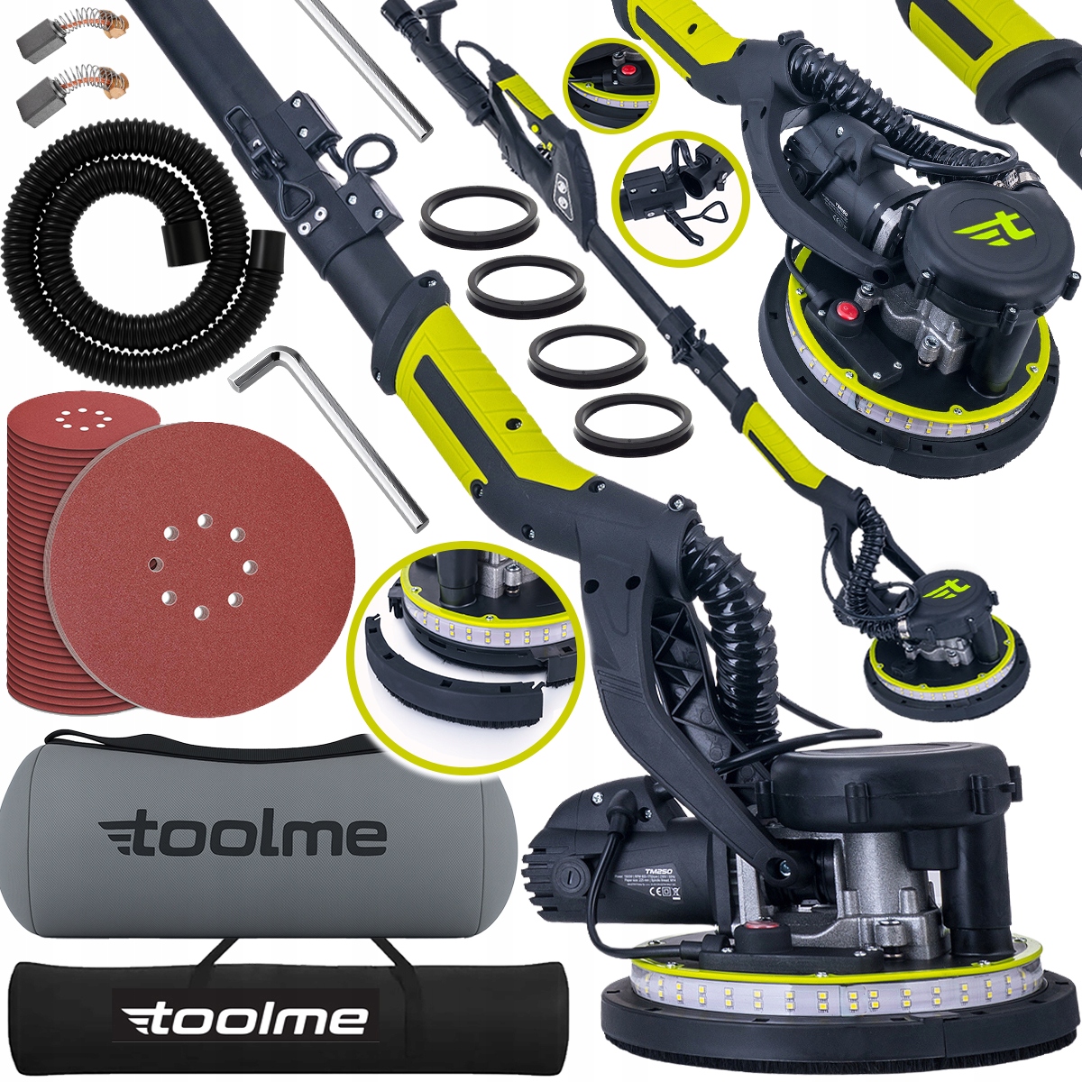 Szlifierka Żyrafa Do Gipsu Gładzi Tynku Ścian Tynków Dual Led toolme tm250